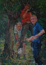 2014-04-04, in the Garden, with a Piece of Wood, 170x120cm